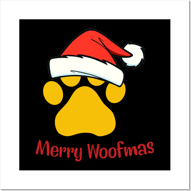 Paw Dog Merry Woofmas T-shirt Wall Art by kimmygoderteart